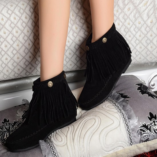 Suede Braided Stitched Tassel Decor Boots -Black