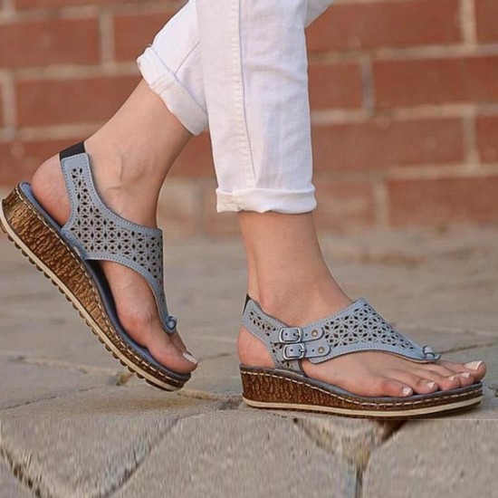 Flip Flop Platform Buckle Strap Ladies Sandals -Blue