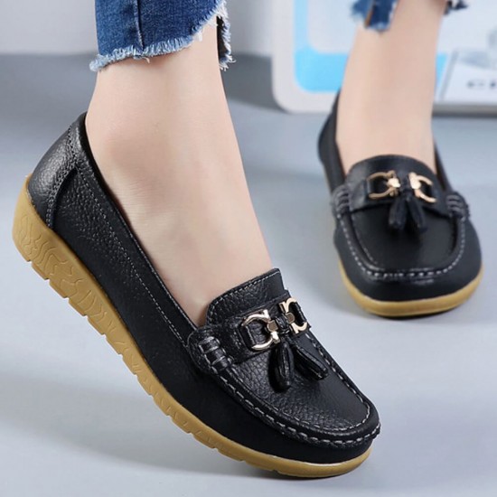 Soft Leather with Rubber Sole Slip On Loafer Flats -Black