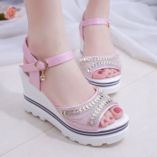 Ankle Strap Wedge Platform Open Toe Sandals -Pink