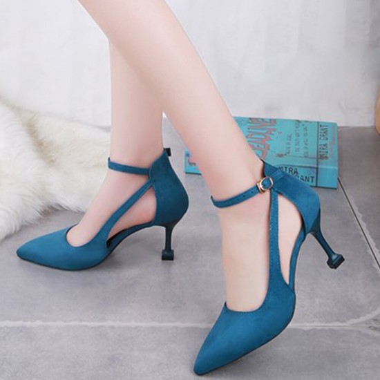 Stiletto Shallow Mouth Pointed High Heels Shoes -Blue