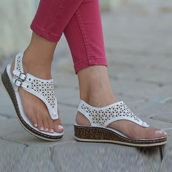 Flip Flop Platform Buckle Strap Ladies Sandals -White