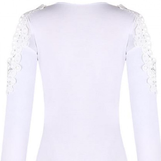 Casual Lace Patchwork Long Sleeved Bodycon Mini Hoodie Dress - White Lace Patchwork Long Sleeved Bodycon Mini Hoodie Dress - White |image