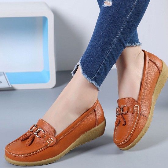 Soft Leather with Rubber Sole Slip On Loafer Flats -Brown |image
