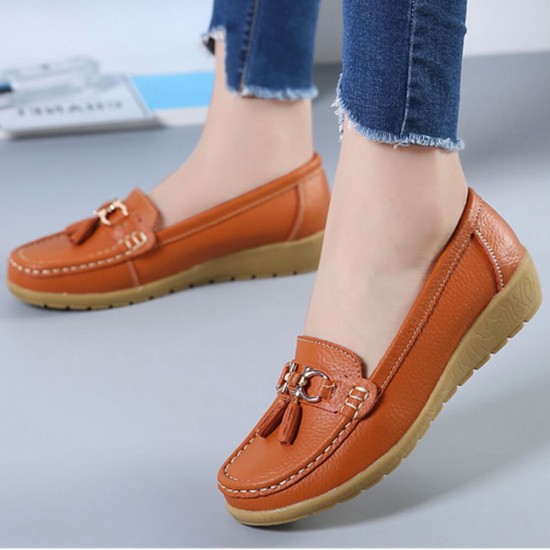Soft Leather with Rubber Sole Slip On Loafer Flats -Brown |image