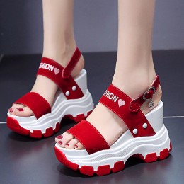 Thick Bottom Back Strapped Heels Wedge Sandals -Red