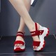 Thick Bottom Back Strapped Heels Wedge Sandals -Red |image
