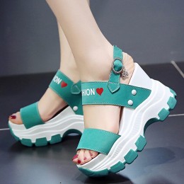 Thick Bottom Back Strapped Heels Wedge Sandals -Green