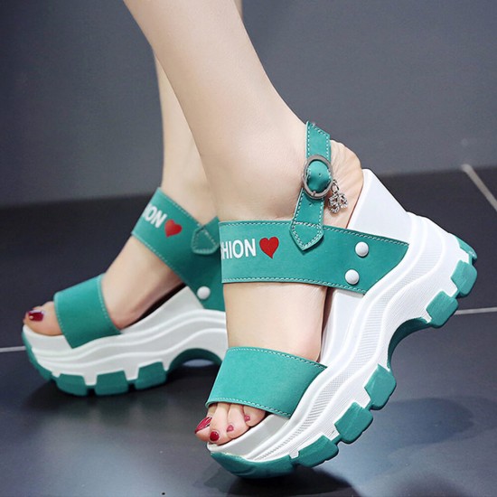 Thick Bottom Back Strapped Heels Wedge Sandals -Green
