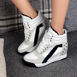 Lace up Rivet Mid Calf Boot Sneakers Shoes -White