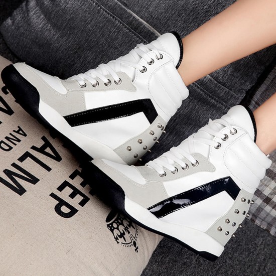 Lace up Rivet Mid Calf Boot Sneakers Shoes -White |image