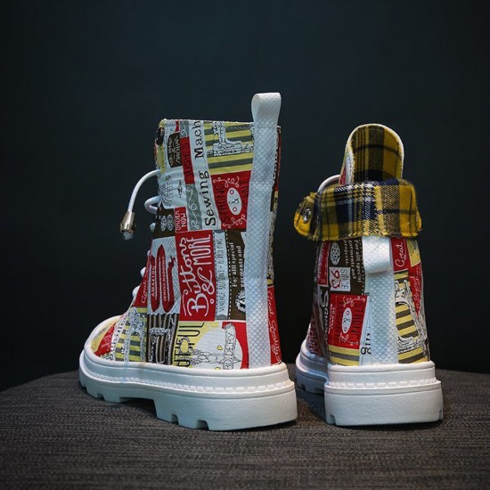 Laces up Printed Round Toe Martin Boots - Red Laces up Printed Round Toe Martin Boots - Red |image