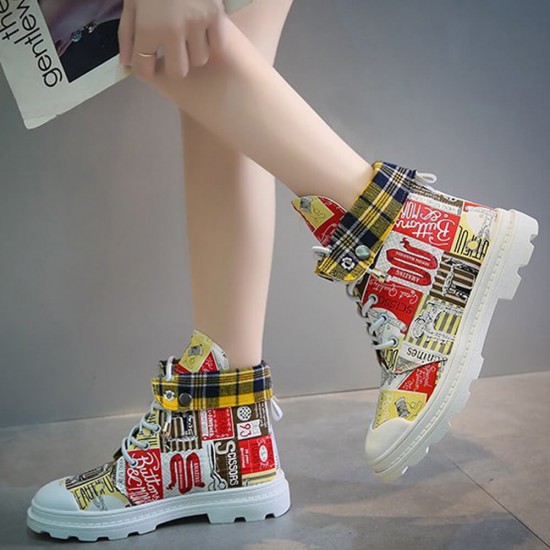 Laces up Printed Round Toe Martin Boots - Red Laces up Printed Round Toe Martin Boots - Red |image