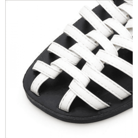 Hollow Out Flat Buckle Retro Roman Sandals -White |image