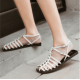 Hollow Out Flat Buckle Retro Roman Sandals -White |image