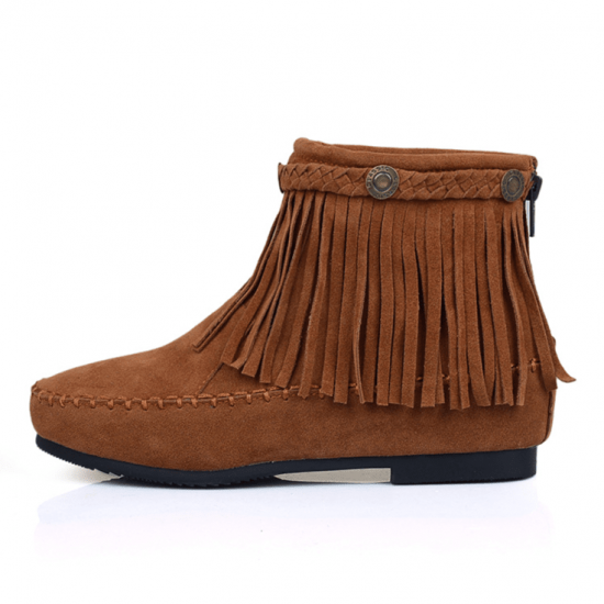 Suede Braided Stitched Tassel Decor Boots -Brown |image