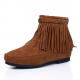 Suede Braided Stitched Tassel Decor Boots -Brown |image