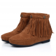 Suede Braided Stitched Tassel Decor Boots -Brown |image