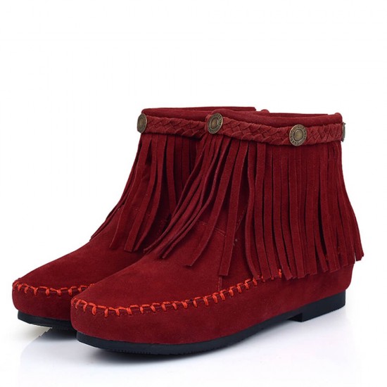 Suede Braided Stitched Tassel Decor Boots -Red Suede Braided Stitched Tassel Decor Boots -Red |image