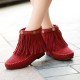 Suede Braided Stitched Tassel Decor Boots -Red Suede Braided Stitched Tassel Decor Boots -Red |image