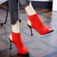 Knitted Elastic Fish Mouth High Heel Sandals -Red Knitted Elastic Fish Mouth High Heel Sandals -Red |image