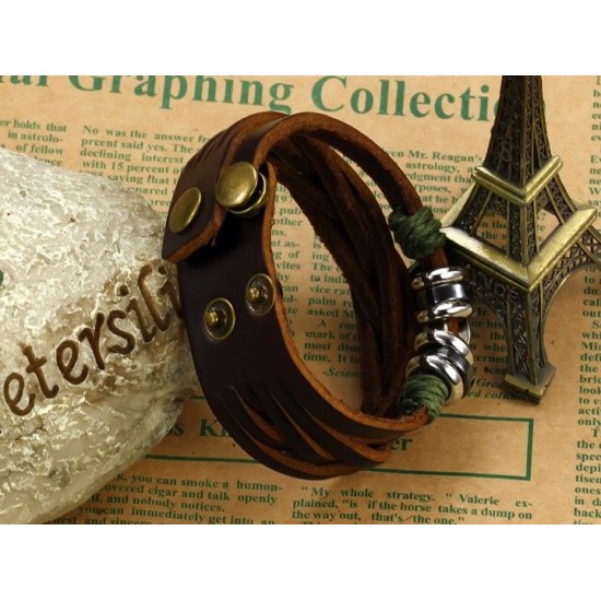 Showing image for Handmade Brown Cow Leather Men Bracelet Handmade Brown Cow Leather Men Bracelet |image