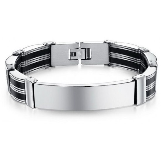 Men Silver Stainless Steel Silicone Bracelet Men Silver Stainless Steel Silicone Bracelet