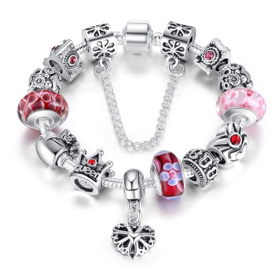 Fashion Jewelry European Pendants Charms Bead Silver Bracelet For Women CBD-14RD Fashion Jewelry European Pendants Charms Bead Silver Bracelet For Women CBD-14RD