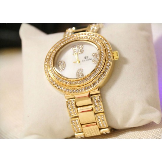 Showing image for B.S Oval Gold Plated Full Case With Diamond Ladies Watch CBS-68G B.S Oval Gold Full Case With Diamond Ladies Watch |image