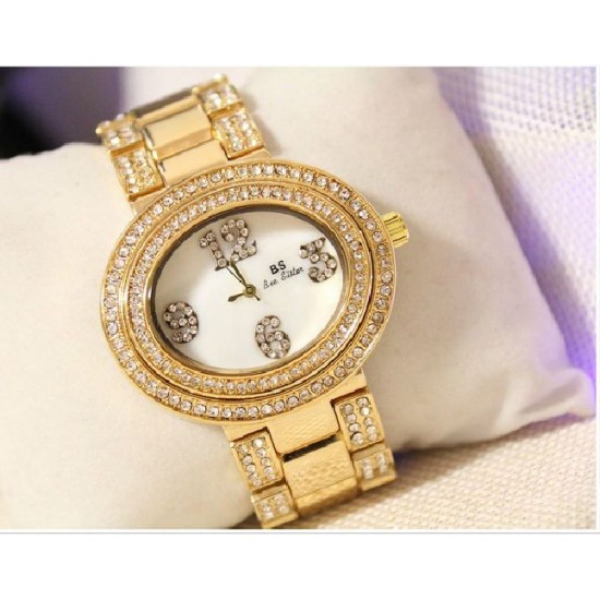 Showing image for B.S Oval Gold Plated Full Case With Diamond Ladies Watch CBS-68G B.S Oval Gold Full Case With Diamond Ladies Watch |image