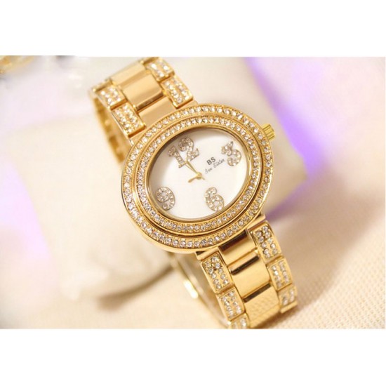 Showing image for B.S Oval Gold Plated Full Case With Diamond Ladies Watch CBS-68G B.S Oval Gold Full Case With Diamond Ladies Watch |image