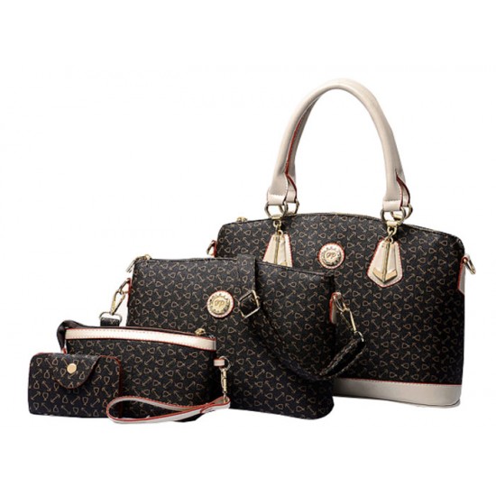 Women's Fashion Bone Patern Four Piece Brown Color Shoulder Bag, Hand Bag, Cross Body and Key Cover Set CLB-126