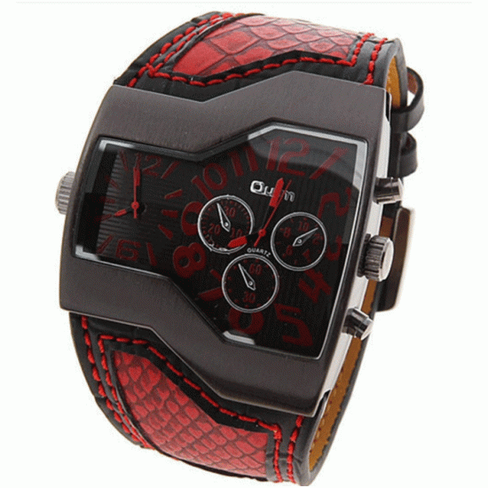 Showing image for Men's Fashion Oulm Quartz Leather Strap Red Color Sports Watch CSG-40R Men's Fashion Oulm Quartz Leather Strap Red Color Sports Watch CSG-40R image