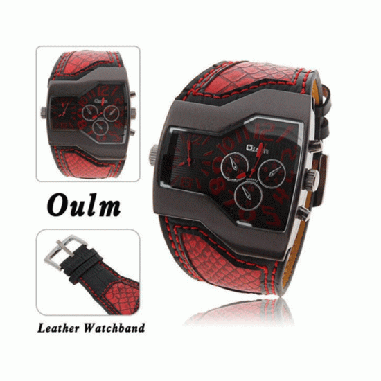 Showing image for Men's Fashion Oulm Quartz Leather Strap Red Color Sports Watch CSG-40R Men's Fashion Oulm Quartz Leather Strap Red Color Sports Watch CSG-40R image