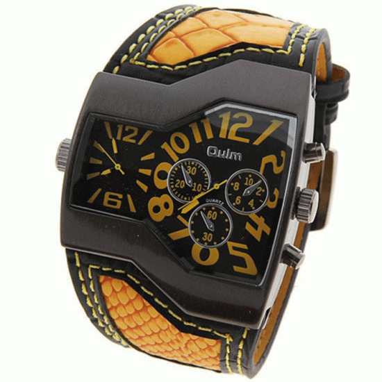 Showing image for Men's Fashion Oulm Quartz Leather Strap Yellow Color Sports Watch CSG-40Y Men's Fashion Oulm Quartz Leather Strap Yellow Color Sports Watch CSG-40Y image
