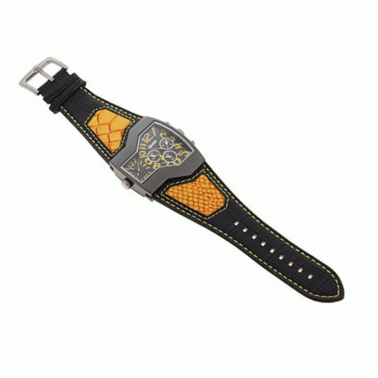 Showing image for Men's Fashion Oulm Quartz Leather Strap Yellow Color Sports Watch CSG-40Y Men's Fashion Oulm Quartz Leather Strap Yellow Color Sports Watch CSG-40Y image