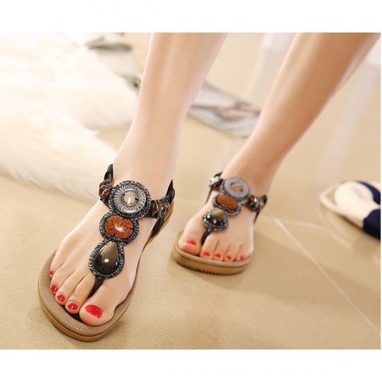 Showing image for Bohemian Beaded Clip Women Sandal CSW-04BK Bohemian Beaded Clip Women Sandal CSW-04BK image