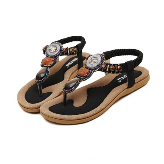 Showing image for Bohemian Beaded Clip Women Sandal CSW-04BK Bohemian Beaded Clip Women Sandal CSW-04BK image