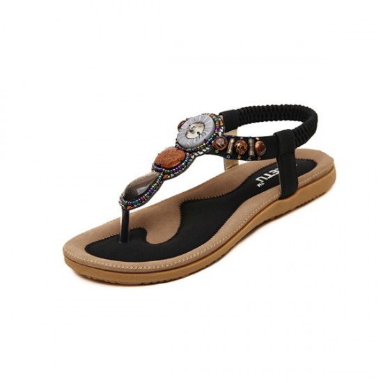 Showing image for Bohemian Beaded Clip Women Sandal CSW-04BK Bohemian Beaded Clip Women Sandal CSW-04BK image