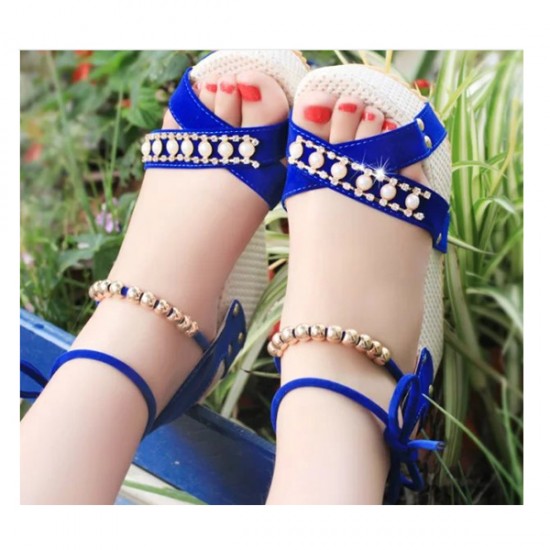 Women Fashion Blue Color Thick Crust Wedge Sandals CSW-14BL image