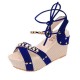 Women Fashion Blue Color Thick Crust Wedge Sandals CSW-14BL image