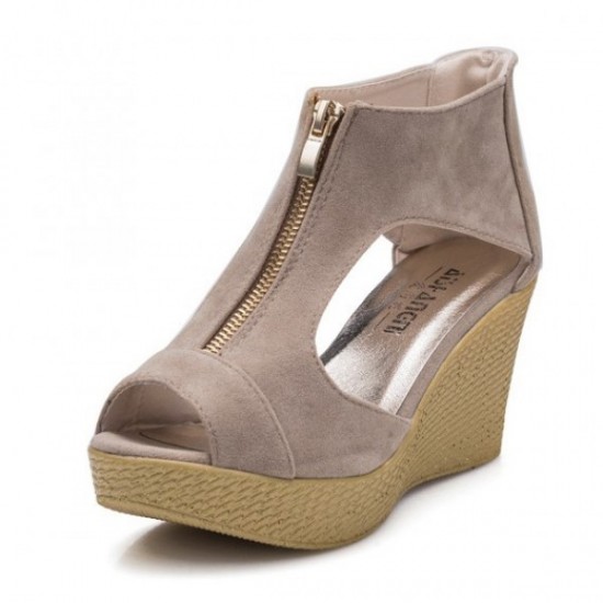 Women Fashion Cream Color Suede Wedge Sandals CSW-19CR