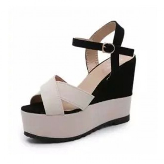 Women Fashoin Cream & Black Color Wedge Sandal CSW-102