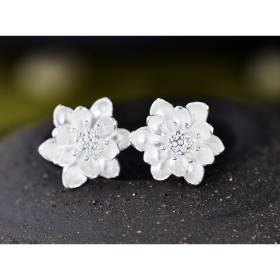 Woman Fashion Original Design  Wind Flower Silver Pin Earrings   E-18W