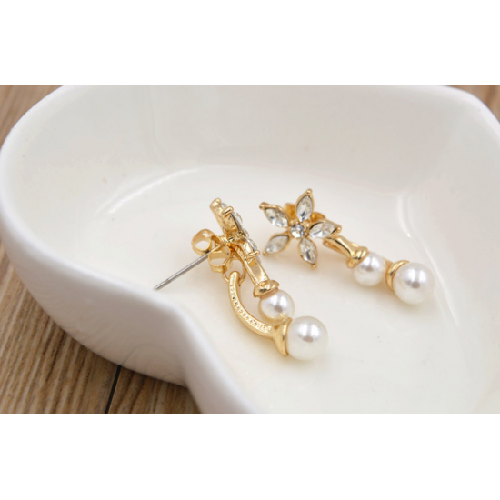Women Fashion Paragraph Flower with Hanging Peal Earrings E-02G image