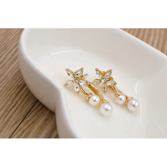 Women Fashion Paragraph Flower with Hanging Peal Earrings E-02G image
