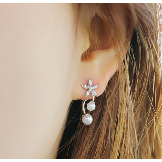 Women Fashion Paragraph Flower with Hanging Peal Earrings E-02G image