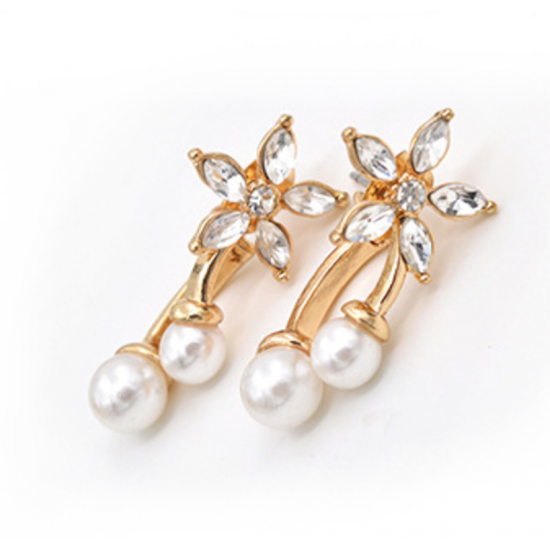 Women Fashion Paragraph Flower with Hanging Peal Earrings E-02G image