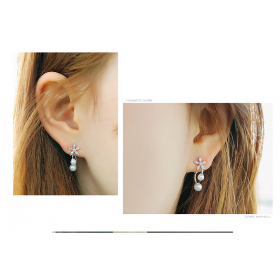 Women Fashion Paragraph Flower with Hanging Peal Earrings E-02G image