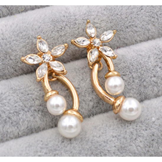 Women Fashion Paragraph Flower with Hanging Peal Earrings E-02G image